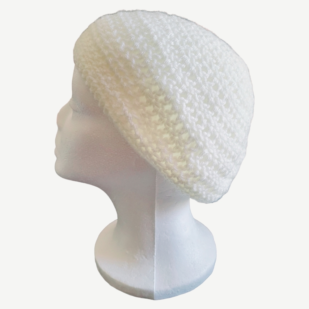 😀 NEW White Hand Knit Crochet Beret Hat